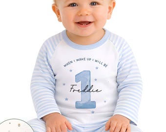 1st Birthday Pyjamas, Personalised Children's, Any Age, When I Wake Up Birthday, Boys First Birthday Pyjamas, Birthday Pj's, Sleepsuit, 2nd