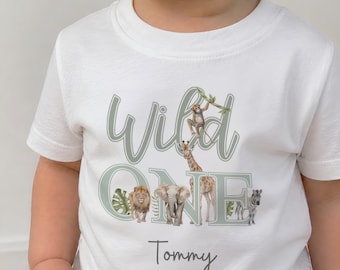 Personalised First Birthday Outfit, Girls Boys First Birthday Top, 1st Birthday T-Shirt, Safari Birthday, Toddler,First Birthday, Wild One