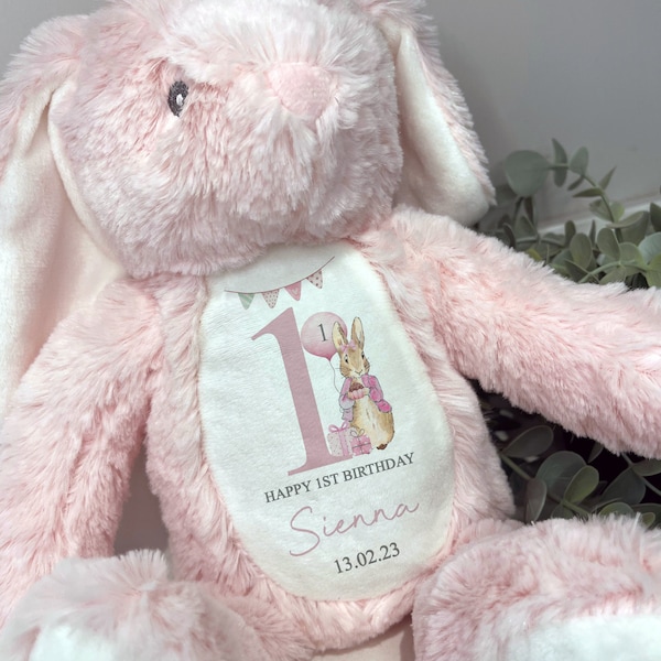 Cadeau de premier anniversaire personnalisé, lapin, petite-fille, filles, garçons, peluche, souvenir, petit-fils, fils, fille, bébé, Peter Rabbit, 1er anniversaire, ours