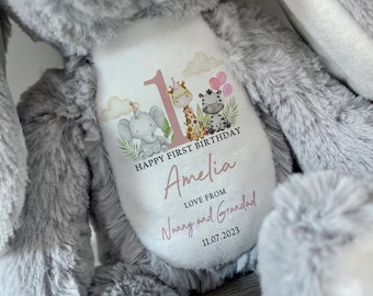 Personalised 1st Birthday Gift,First Birthday Gift,Boys,Girls,Keepsake,Granddaughter,Grandson,Safari Birthday,Bunny,Teddy,Toddler Birthday