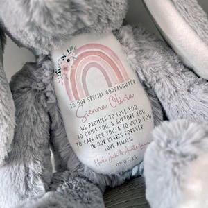 Taufgeschenk für Mädchen, personalisiertes Taufgeschenk, Patentochter, Enkelin, Nichte, Namenstag, Andenken, Paten, Patenkind, Hase, Bär, Baby