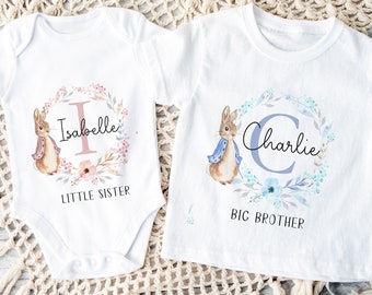 Passende Geschwister-T-Shirts, Babyschwester, großer Bruder, kleine Schwester, Geschenk zur Geburt, Neugeborene, personalisiert, Babyweste, Baby-Strampler, Geschwister-Outfit, Kinder,