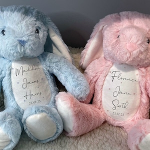Personalised Bunny, New Baby Gift, Personalised Baby Gift, Baby Girl Gift, New Baby Boy Gift, Newborn Gift, Name Teddy, Birth Keepsake,