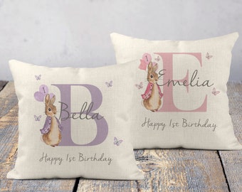 First Birthday Gift,Peter Rabbit,Girls,Baby Gifts,Granddaughter Birthday,Keepsake,Nursery,Cushion,1st Birthday Present,Personalised,Godchild