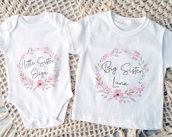 Sibling Matching tshirt,Baby Girl,Big Sister,Little sister,New Baby gift,Newborn,Personalised,New Sister,baby announcment,Kids Tee,Top,Girls