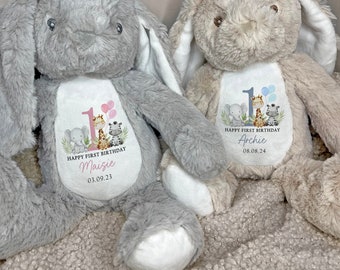 1st Birthday Gift, First Birthday Gift, Personalised Teddy, First Birthday, Keepsake Gift, Safari First Birthday, Boys, Girls, Teddy, Bunny