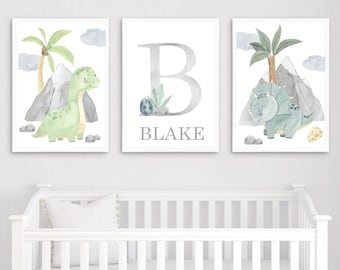 Set of 3 Dinosaur Prints, Dinosaur Nursery Prints, Nursery Decor, Boys Bedroom Decor, Dinosaur Decor, Dinosaur Wall Art, Boys  Room Prints