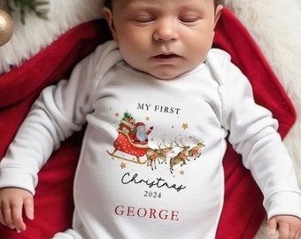 My First Christmas Babygrow,Baby First Christmas,Baby Vest,Sleepsuit,Babies 1st Xmas,New Baby Gift,Pj's,Personalised,Christmas Outfit,Romper
