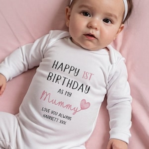 Happy 1st Birthday as my Mummy Baby Outfit, Erster Geburtstag, Muttertag, Muttertag, Muttertag, Mutter Geschenk, Weste, Schlafanzug, Erinnerungsstück, Neugeborenes, Baby Mädchen