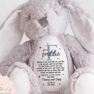 Personalised Bunny Rabbit,New Birth Gifts,Personalised Plush Soft Toy,Girls And Boys Teddy,New Baby Gift, New Baby Boy Gift, Birth Keepsake