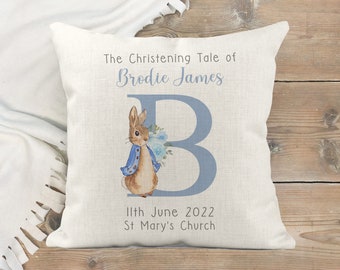 Peter Rabbit Cushion, Peter Rabbit Christening Gifts, Boys Christening Gifts, Baptism Gifts, Christening Cushion, Personalised Christening