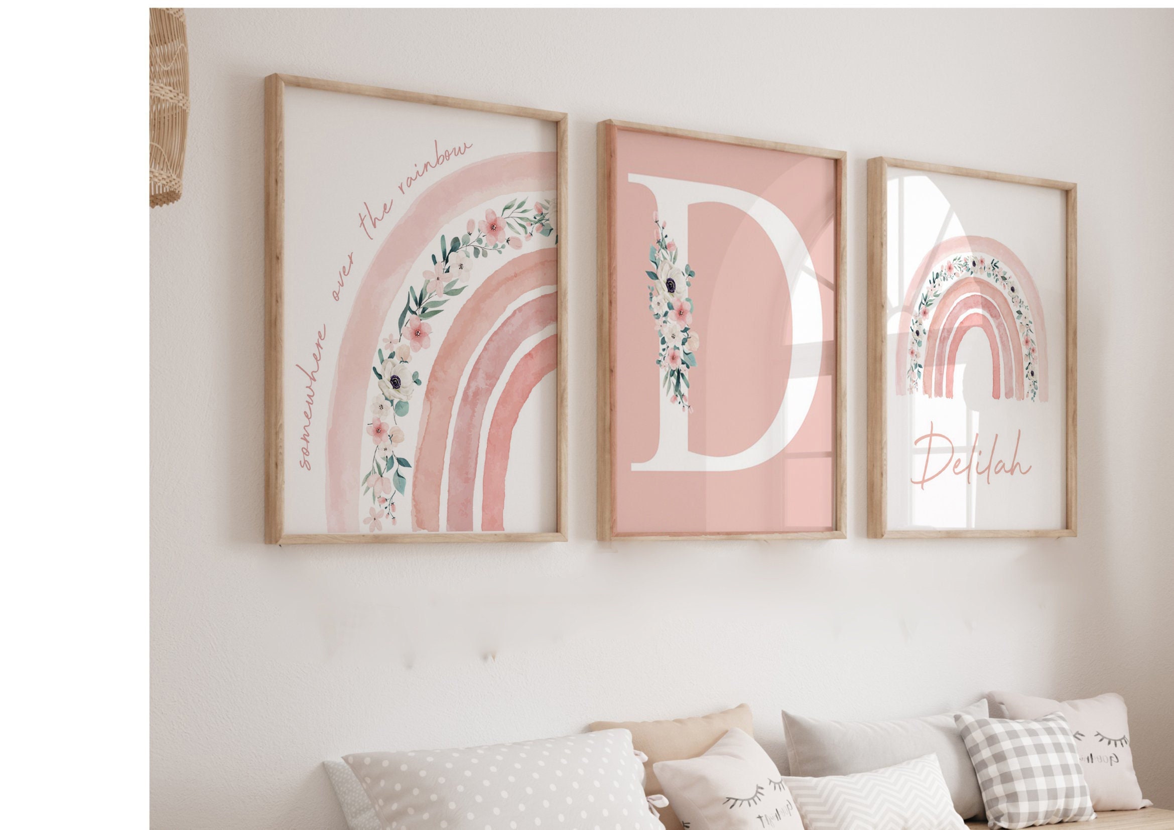 Rainbow Nursery, Girls Bedroom, Girls Nursery Prints, Girls Nursery Decor, Baby Wall Decor,Rainbow Prints, Pink Nursery, Floral Nursery