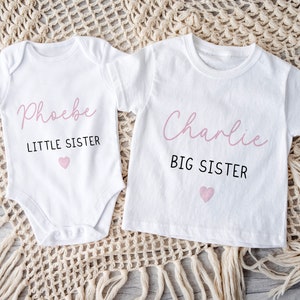 Big sister t-shirt,Little sister,Babygrow,Baby girl Gift,New Baby,Sibling Tshirt,Birth announcement,Kids Clothing,New Birth,Vest,Gift set