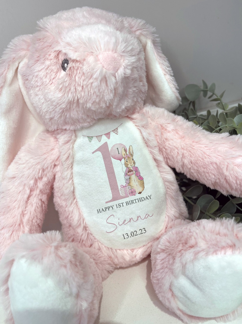 Personalised First Birthday Gift,Bunny,Granddaughter,Girls,Boys,Soft Toy,Keepsake,Grandson,son,Daughter,Baby,Peter Rabbit,1st Birthday,Bear image 1