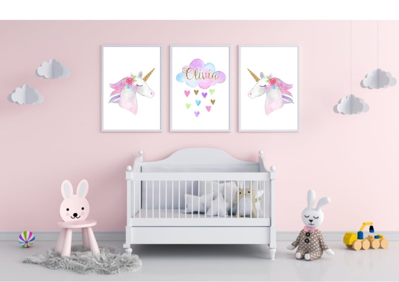 Set of 3 Unicorn Personalised Prints Nursery Decor Nursery Etsy Polska