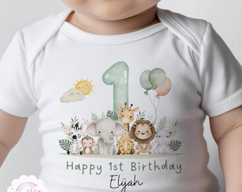 Personalised First Birthday T-shirt, Girls, Boys First Birthday Top, 1st Birthday T-Shirt, Safari Them Birthday, I am One, My First Birthday