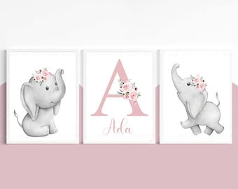 Elephant Nursery Prints, Elephant Wall Art, Nursery Decor, Girls Nursery Prints, Elephant Nursery, Girls Room Decor, Safari Nursery, Kids