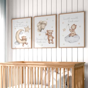 set of 3 nursery prints,teddy bear nursery,gender neutral nursery decor,baby boys,baby girls,unisex nursery,nursery decor,nursery wall art image 5