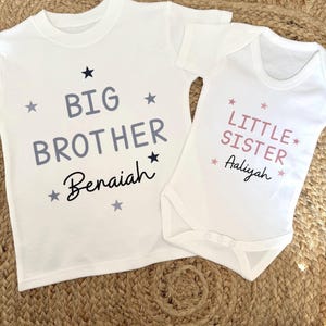 Sibling Matching T-shirts,Baby Sister, Big Brother,Little sister,New Baby gift,Newborn,Personalised,Baby Vest,Baby Grow,sibling Outfit,Kids,