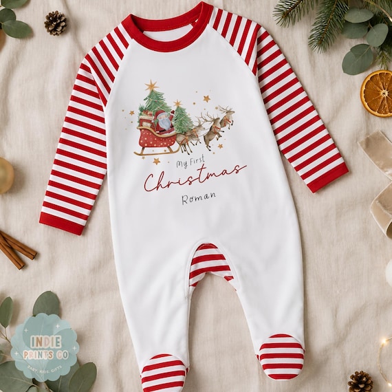 Personalised First Christmas Sleepsuit, Kids Christmas Outfit, My 1st Christmas 2026, New Baby Gift, First Christmas Pyjamas