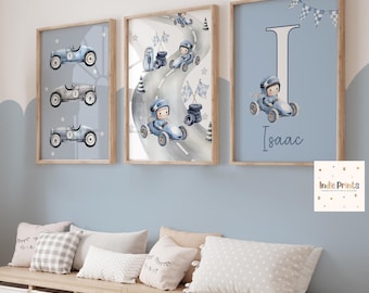 Set of 3 Race Car Prints,  Boys Bedroom Prints, Car Prints,Boys Room Wall Art,Personalised Kids Room, Boys Vehicle Print, Car Theme Bedroom,