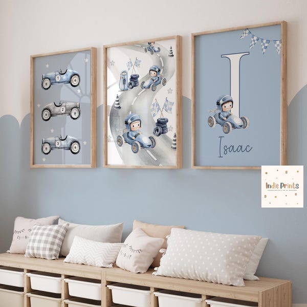 Juego de 3 impresiones de coches de carreras, impresiones para dormitorio de niño, impresiones de coches, arte de pared para habitación de niño, habitación infantil personalizada, impresión de vehículo para niño, dormitorio con temática de coche,