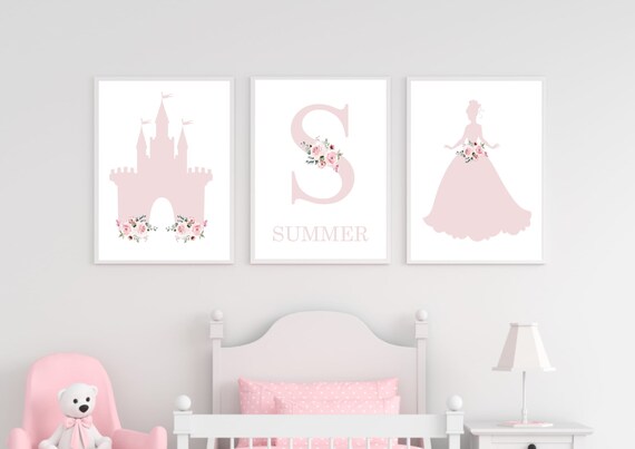 Set of 3 Princess Prints, Nursery Decor, Nursery Prints, Girls Bedroom Prints, Princess Prints, Princess Decor, Girls Wall Art Pink, Flowers