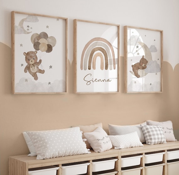 Set Di 3 Stampe Artistiche Con Orsacchiotti Sportivi – Poster Per Cameretta Bambini, Tema Rugby, Senza Cornice (20x25, 30x40, 40x61 Cm)