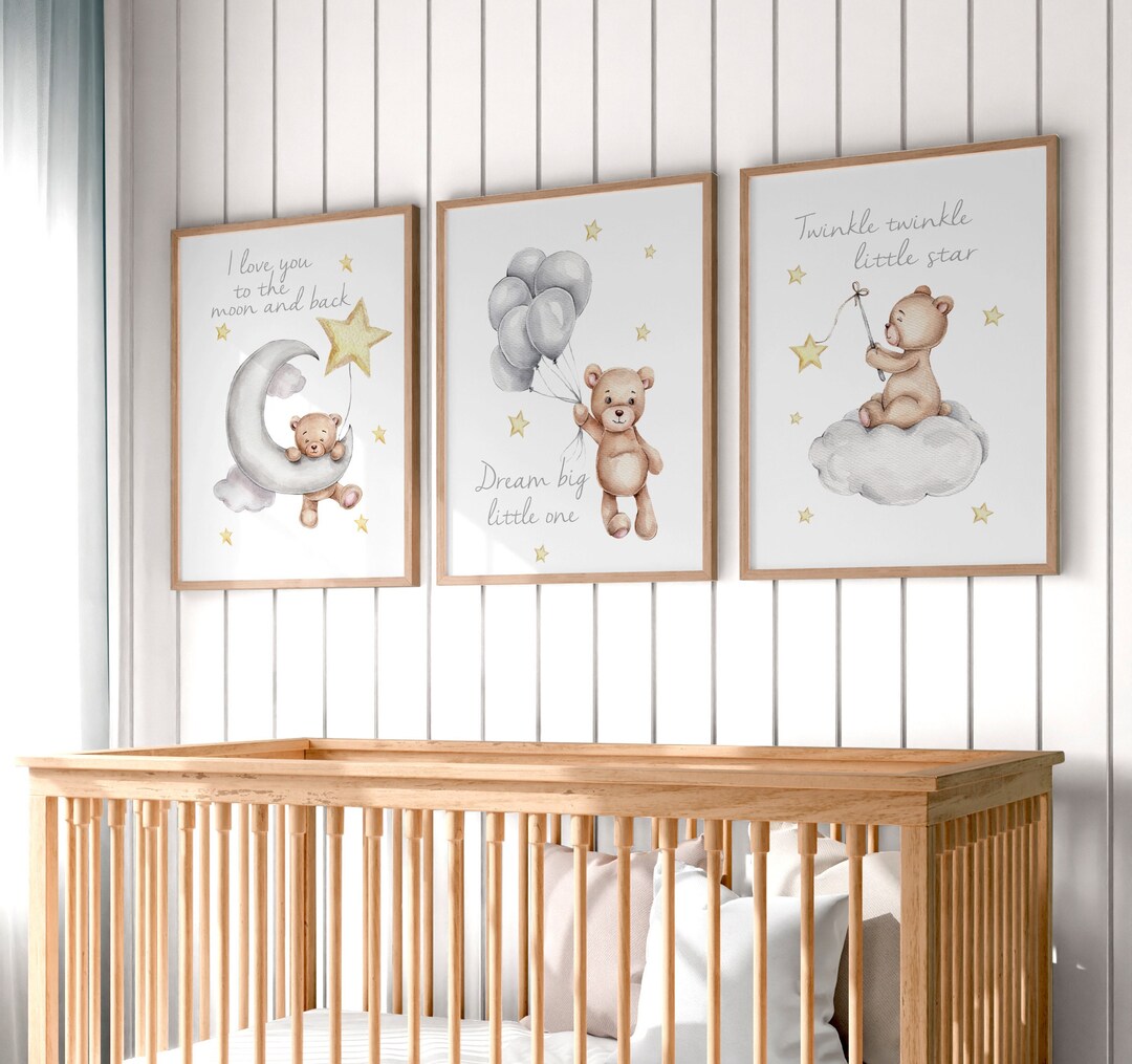 Set of 3 Nursery Prints,teddy Bear Nursery,gender Neutral Nursery Decor ...