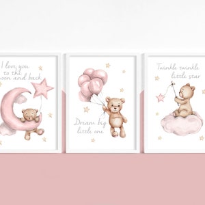 set of 3 nursery prints,teddy bear nursery,gender neutral nursery decor,baby boys,baby girls,unisex nursery,nursery decor,nursery wall art image 7