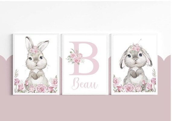 Bunny Prints Girls Nursery Decor Girls Bedroom Prints Baby - Etsy