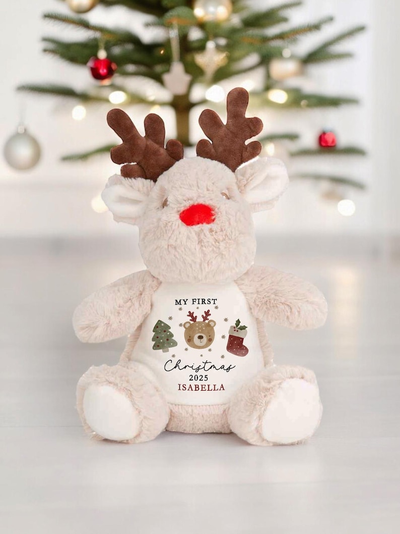 Baby's First Christmas Gift, First Christmas Present, Keepsake Christmas Soft Toy, Personalised Baby's 1st Christmas Reindeer Toy, Newborn image 4