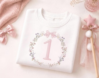 Personalised Floral Baby Girl 1st Birthday Outfit, First Birthday Jumper, Cotton Sweatshirt, First Birthday Gift Idea