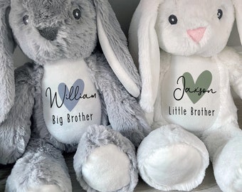 Personalised Bunny,New Baby Gift, Baby Keepsake,Baby Boy Gifts,Big Brother Gift, Little Brother Gifts, New Brother Gift,Brother Bunny