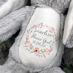 Cadeau de fille de fleur, cadeau de mariage, cadeaux de demoiselle d’honneur lapin personnalisé, peluche personnalisée, faveurs de mariage, lapin de fille de fleur personnalisé