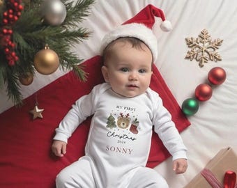 My First Christmas Babygrow,Baby First Christmas,Baby Vest,Sleepsuit,Babies 1st Xmas,New Baby Gift,Pj's,Personalised,Christmas Outfit,Romper