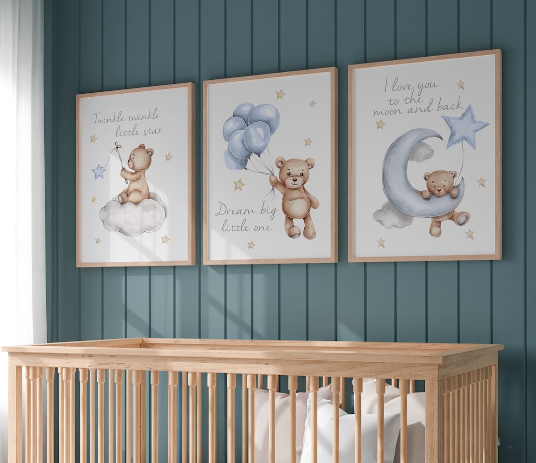 Set of 3 Nursery Prints,teddy Bear Nursery,gender Neutral Nursery Decor ...