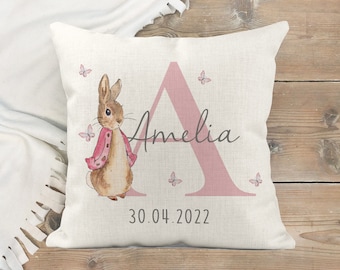 Coussin de Peter Rabbit, coussin de pépinière de filles, décor de pépinière de filles, cadeaux de bébé fille, nouveaux cadeaux de bébé fille, décor de pépinière de garçons, coussin de pépinière de garçons