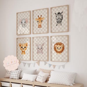 Conjunto de estampados de animales de safari, estampados de animales de la selva, decoración de guardería de safari, guardería de bebé de safari, arte de pared de guardería de animales, decoración de guardería de selva