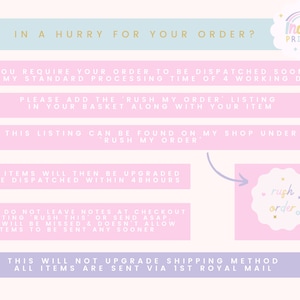 Puede incluir: Gr&aacute;fico en colores pastel con texto que dice: "&iquest;TIENES PRISA POR TU PEDIDO?" y "pedido urgente". La imagen proporciona instrucciones para el procesamiento acelerado de pedidos, incluida la adici&oacute;n de un listado de "pedido urgente" al carrito.