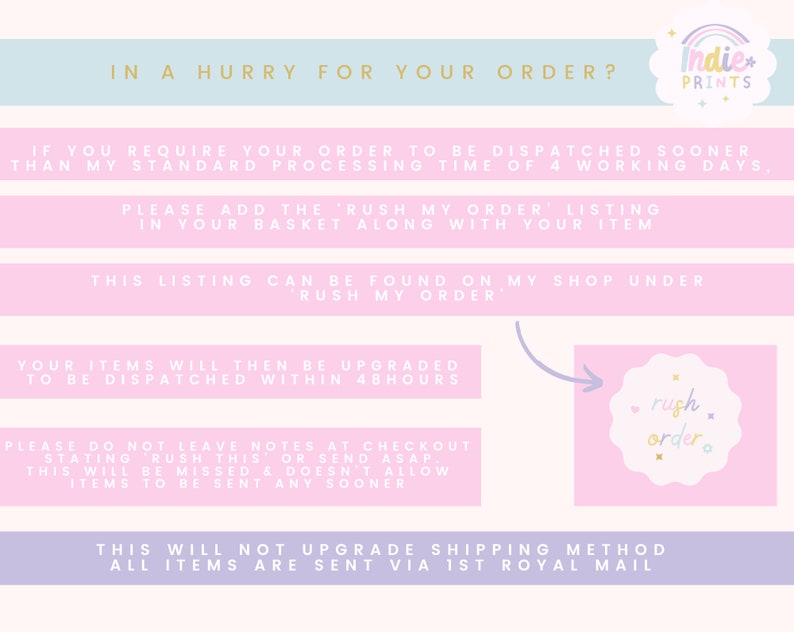 Puede incluir: Gr&aacute;fico en colores pastel con texto que dice: "&iquest;TIENES PRISA POR TU PEDIDO?" y "pedido urgente". La imagen proporciona instrucciones para el procesamiento acelerado de pedidos, incluida la adici&oacute;n de un listado de "pedido urgente" al carrito.
