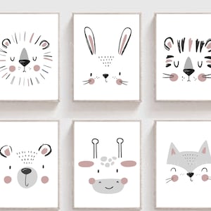 Pink Scandi Prints, Nursery Decor, Nursery Prints, Boho Nursery, Kids Prints, Animal Prints, Playroom Decor, Nursery Wall Art
