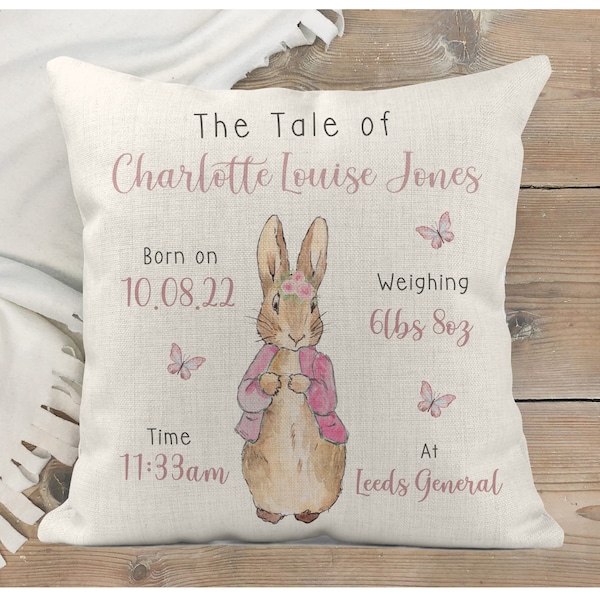 Peter Rabbit Cushion, Girls Nursery Cushion, Girls Nursery Decor, Cushions ,New Baby Girl Gifts, Baby Girl Gifts, Baby Keepsake, Girls room