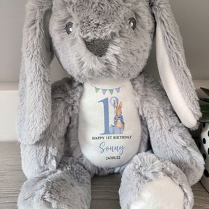 Personalised First Birthday Gift,Bunny,Granddaughter,Girls,Boys,Soft Toy,Keepsake,Grandson,son,Daughter,Baby,Peter Rabbit,1st Birthday,Bear image 2