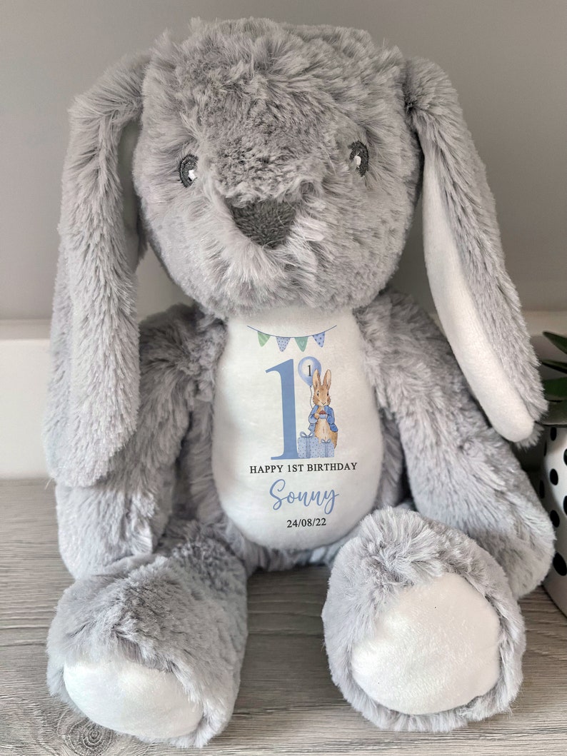 Personalised First Birthday Gift,Bunny,Granddaughter,Girls,Boys,Soft Toy,Keepsake,Grandson,son,Daughter,Baby,Peter Rabbit,1st Birthday,Bear image 2