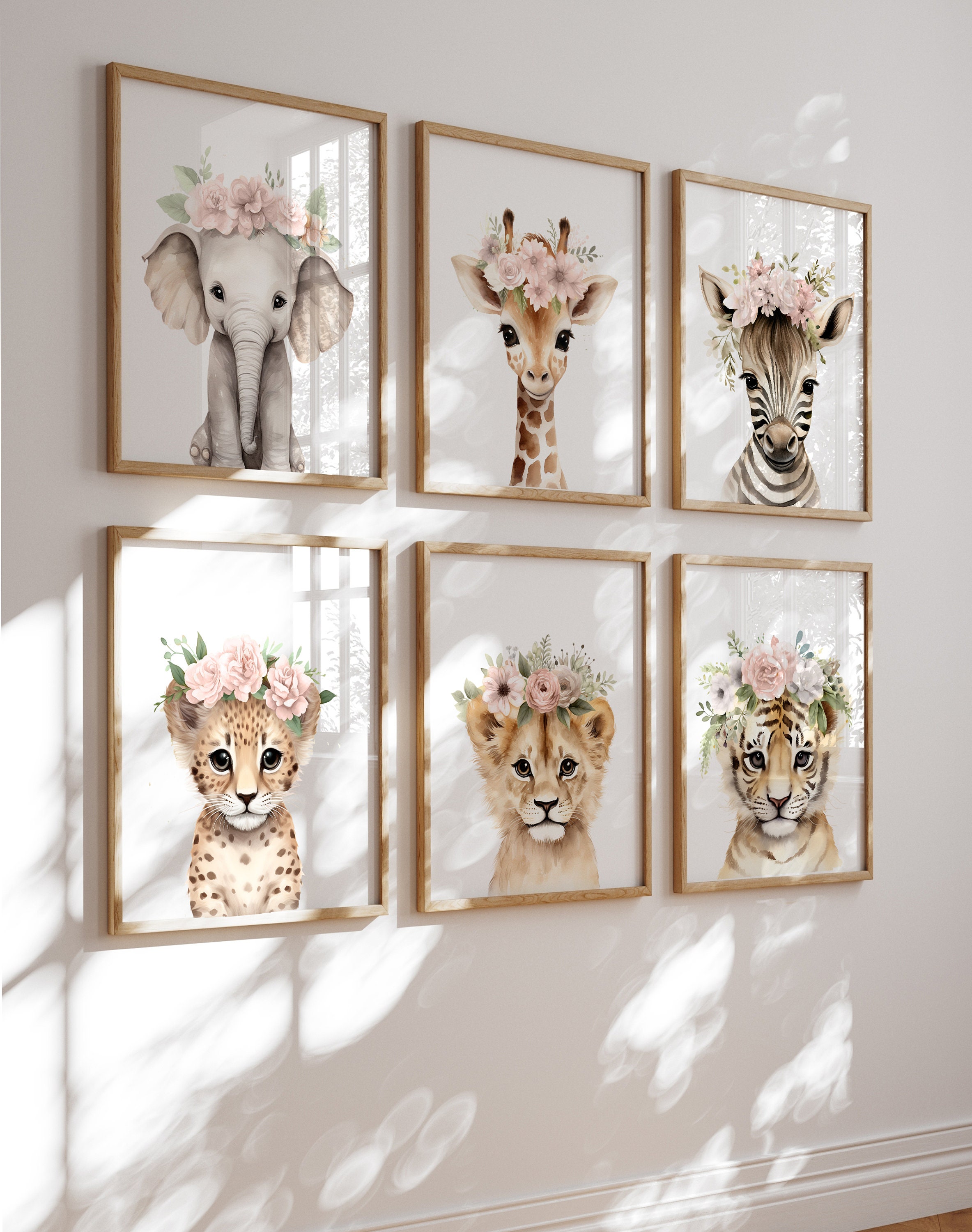 Safari Floral Animals Nursery Prints, Boho Jungle Decor, Kids Wall Art ...
