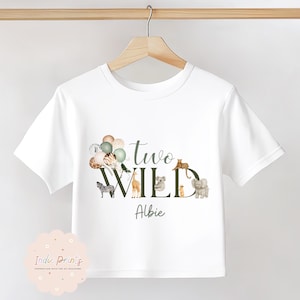 2. Geburtstag T-shirt, Geburtstags-Outfit personalisierter zweiter Geburtstag, Jungen-Geburtstags-T-Shirt, zwei Wilde, Safari-Geburtstag, ich bin zwei, Kindergeburtstag