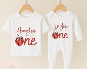 Personalised First Birthday Outfit, Girls First Birthday T-shirt Babygrow, 1st Birthday Top Strawberry Birthday, Berry First Birthday