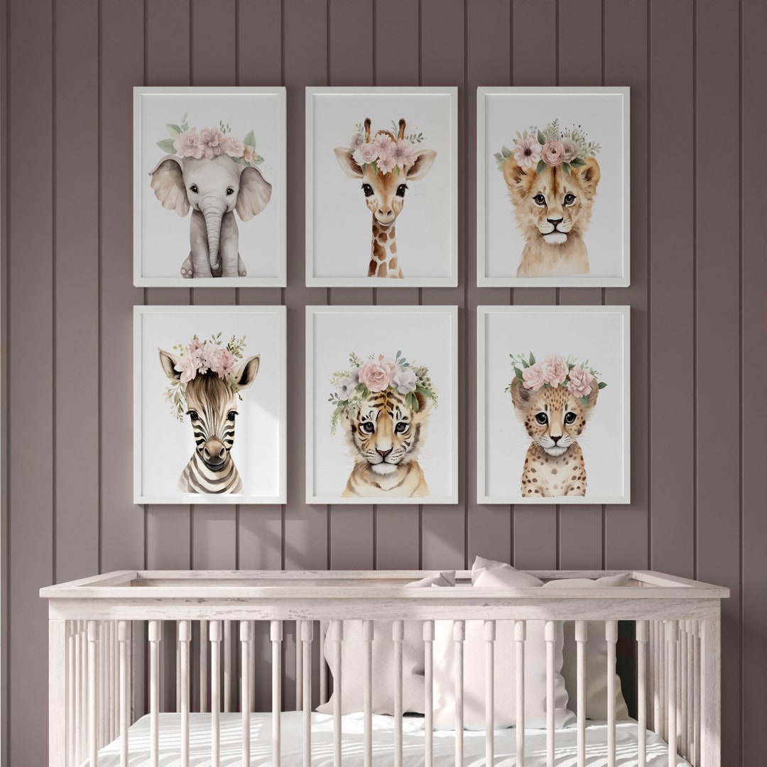 Safari Floral Animals,nursery Prints,nursery Decor,girls,baby,pink ...