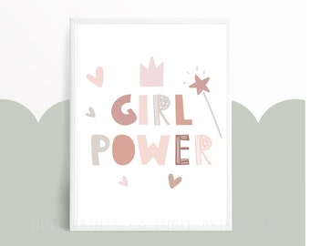 Girl Power Print ,Nursery Decor, Playroom Prints, Nursery Prints, Girls Bedroom Prints, Girls Wall Art, Girl Bedroom Decor, Wall Art, Girls